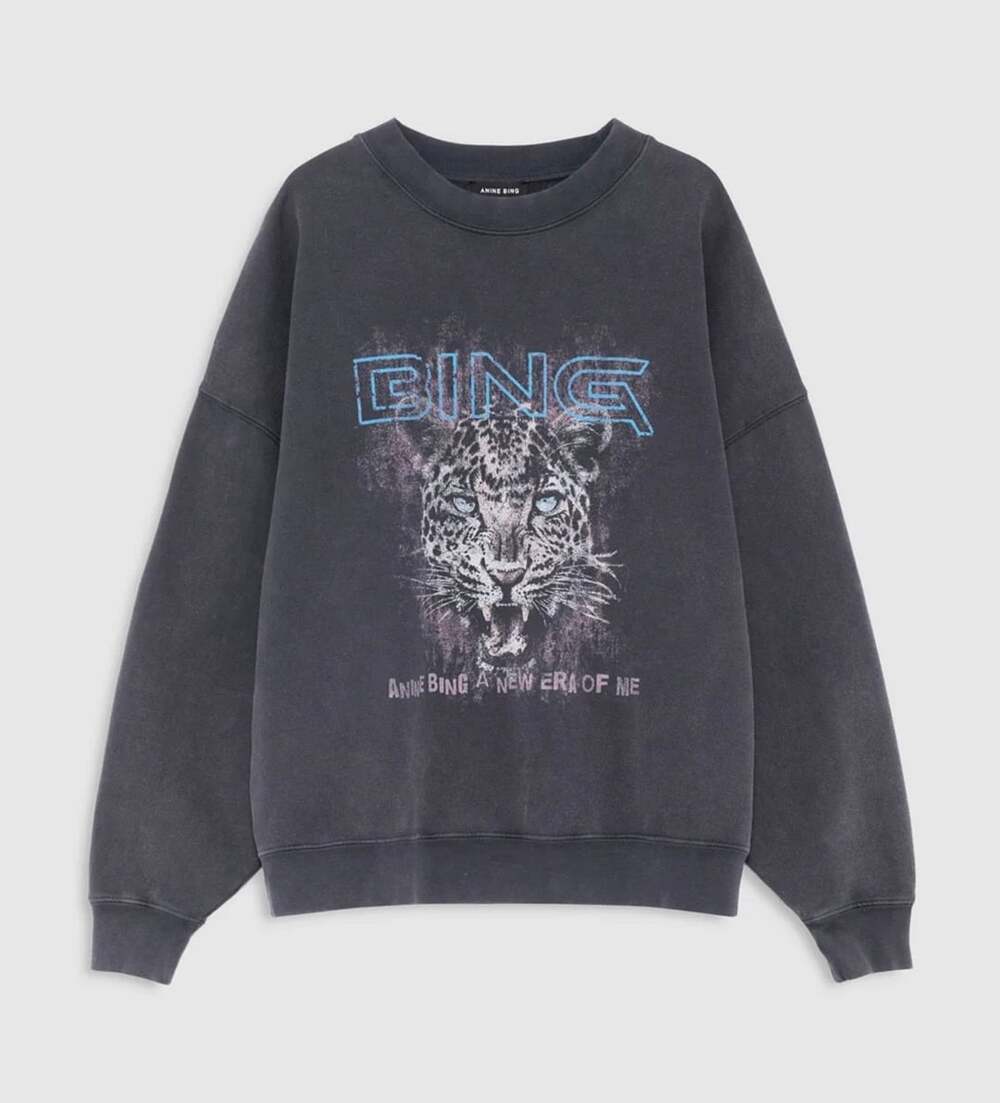 Anine Bing Miles Leo Muse Sweatshirt Washed Black size Medium